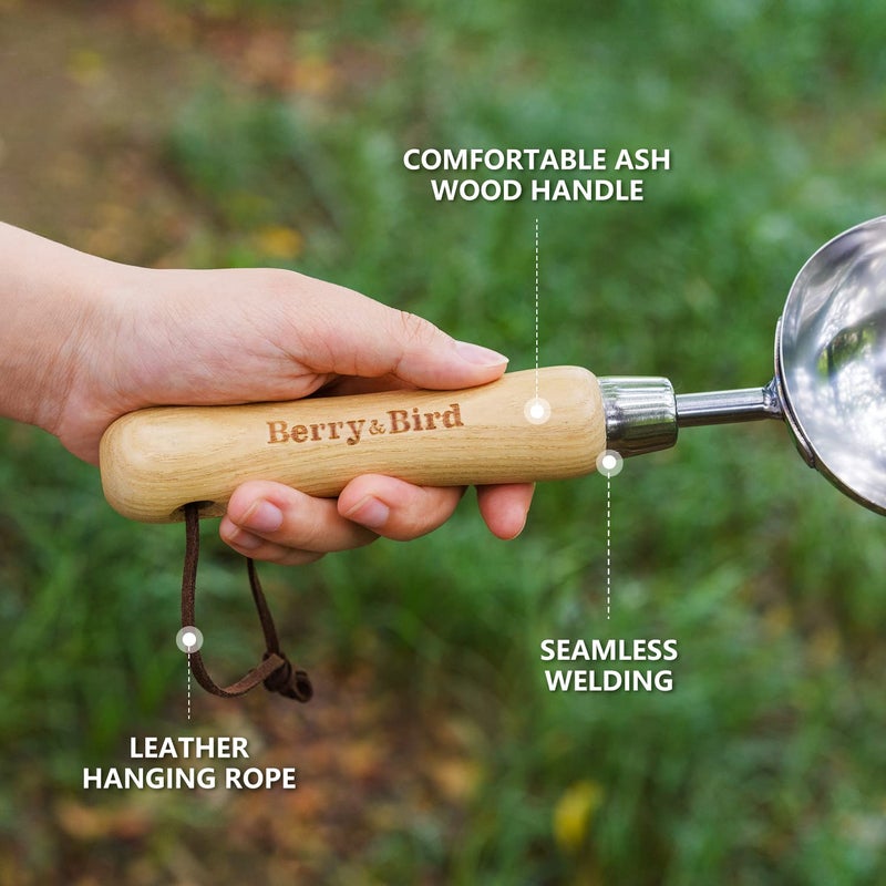 Berry&Bird Garden Loose Soil Scoop, Stainless Steel Hand Shovel Spade with Wood Handle Multi Function Gardening Trowel Spoons for Transplanting, Digging, Planting, Cultivation - Image 4